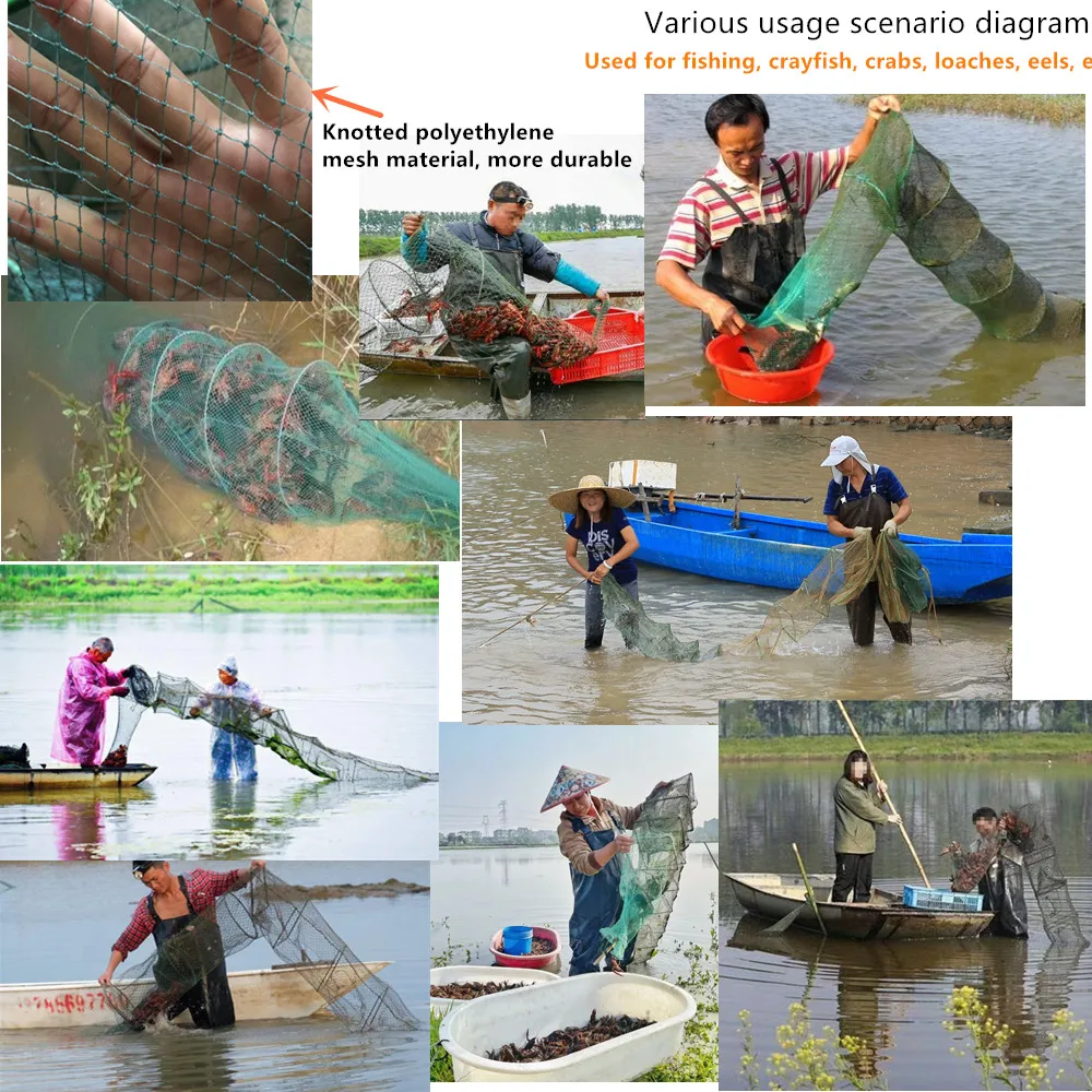 Strong Fishing Trap Knotted Net Material Shrimp Cage Fish Creel Filet De Peche Fish Pot Fishing Net Tool,10m 27 Section 20 Holes