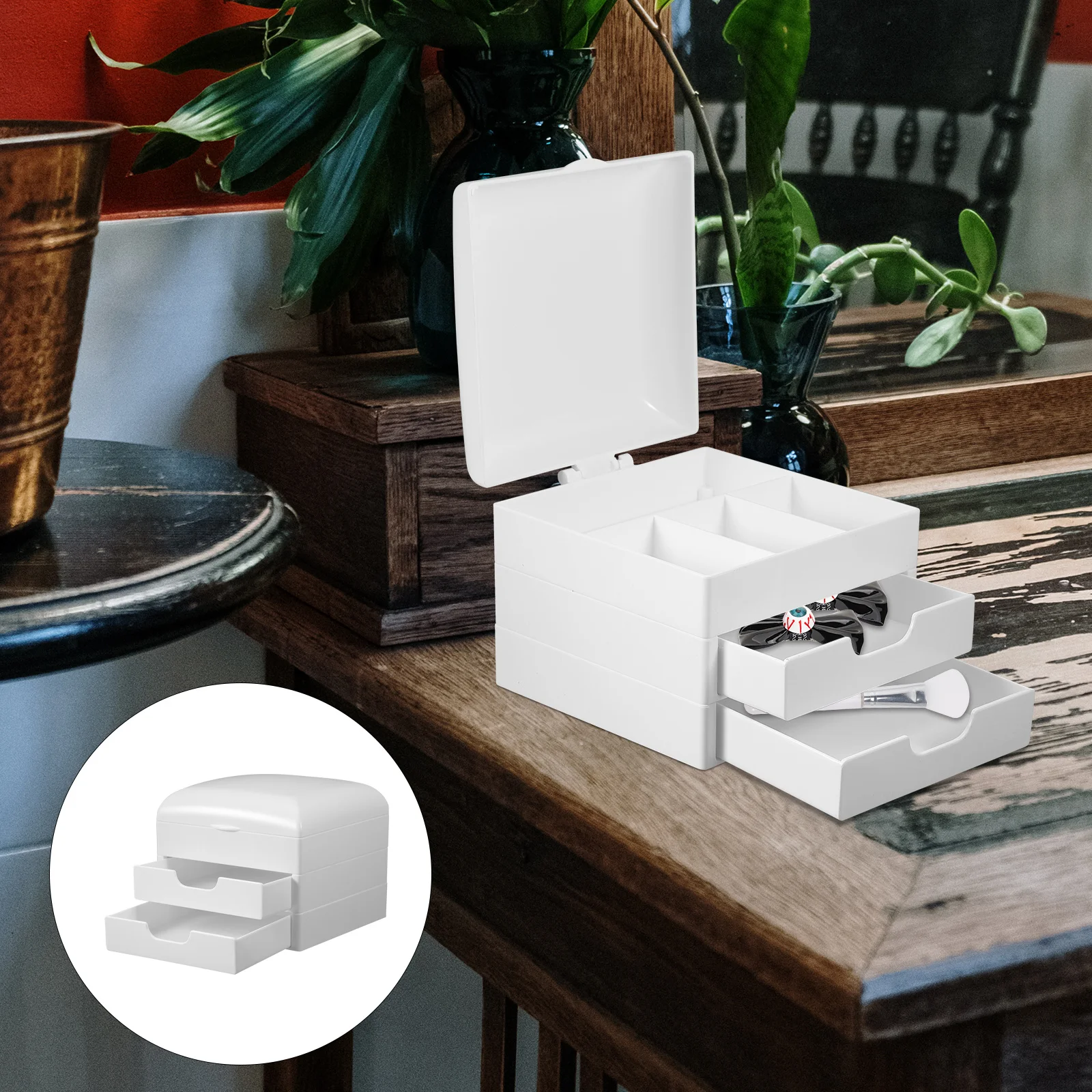 

Desk Organizer with Drawers Large Capacity Storage Box for Cosmetics Stationery Household Makeup Case Desktop Drawer Organizers