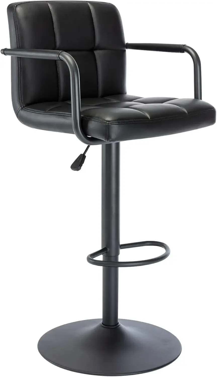 Direct Modern PU Leather Square Bar Stool, Adjustable Swivel Barstool with Back and Arms, Airlift Counter Height Chair for Kitch