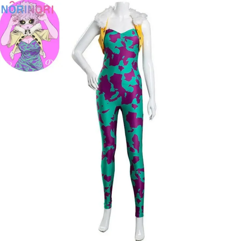 زي تنكري أنمي مينا من أكاديمية البطل للنساء ، حللا ضيقة ، شعر مستعار مثير ، طباعة ، كاواي ، مجموعة كرنفال هالوين