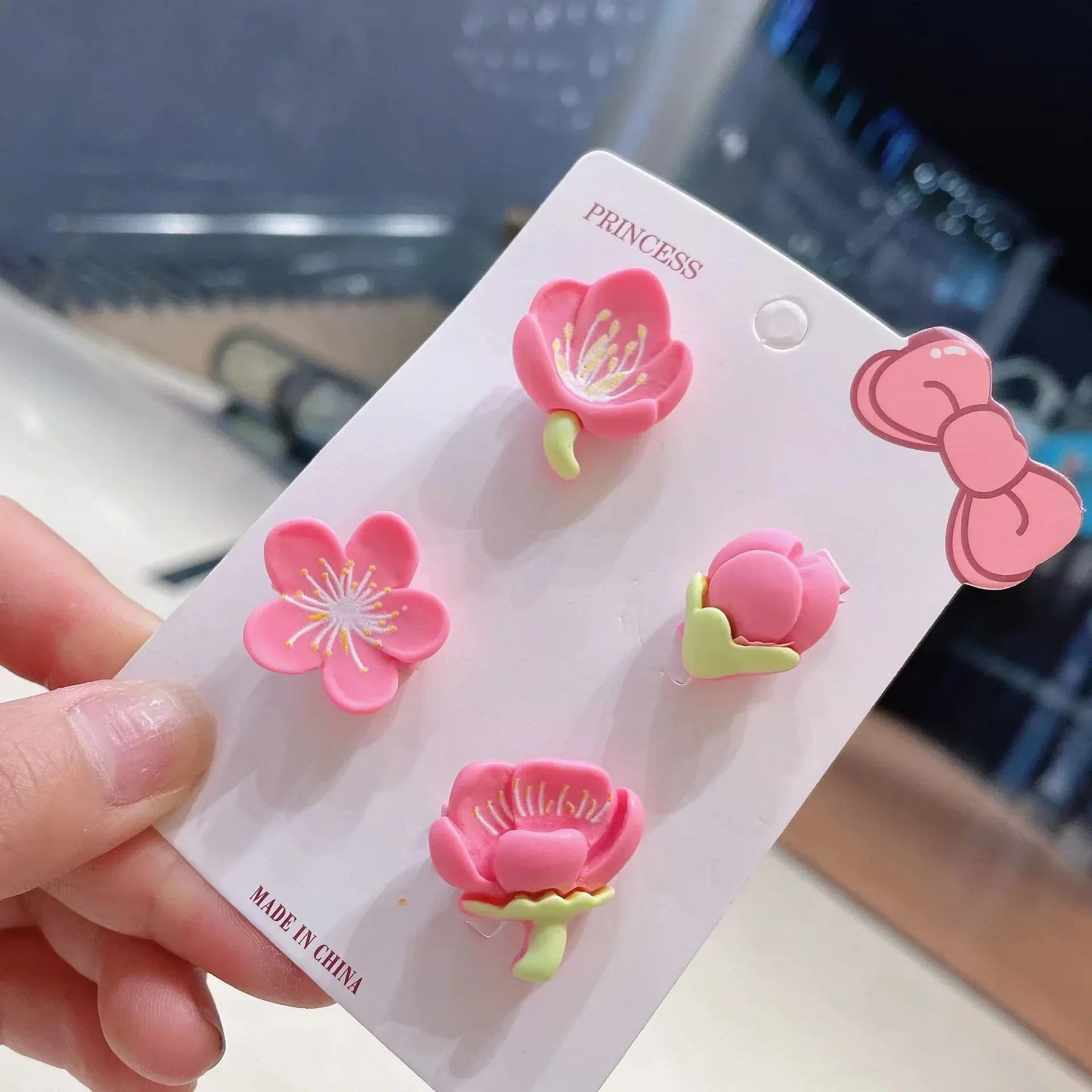 Hair Clips Pink Cherry Blossom Girl Cute Duck Mouth Clip Hairpin Hairpiece Female Hairdressing Tools Hair Snap Clips 헤어핀재료머리핀