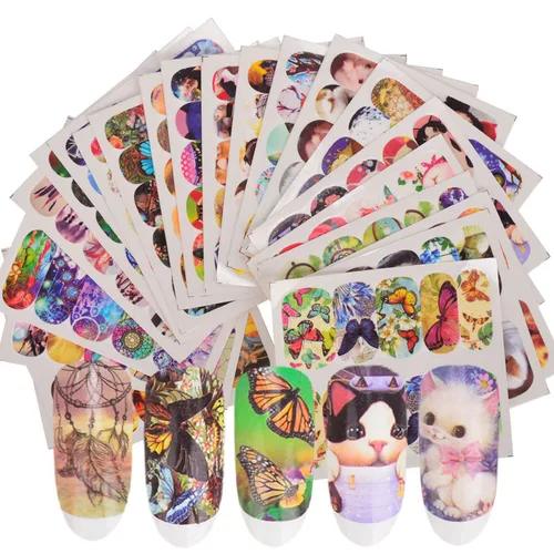 Imagen 2 del producto Pegatinas de marca de agua para uñas, calcomanía de transferencia de agua, diseño mixto de animales, mariposas, atrapasueños, 50 hojas