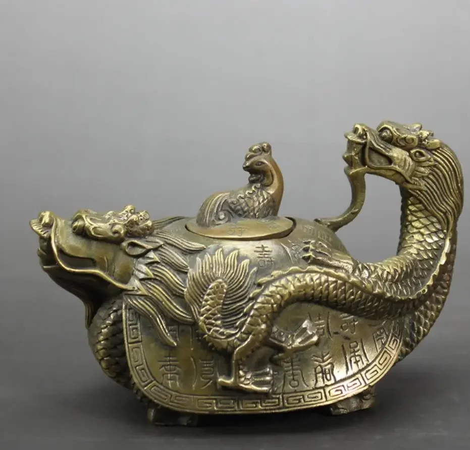 Pure copper Baishou dragon turtle pot ornaments kettle teapot Feng Shui bronze crafts