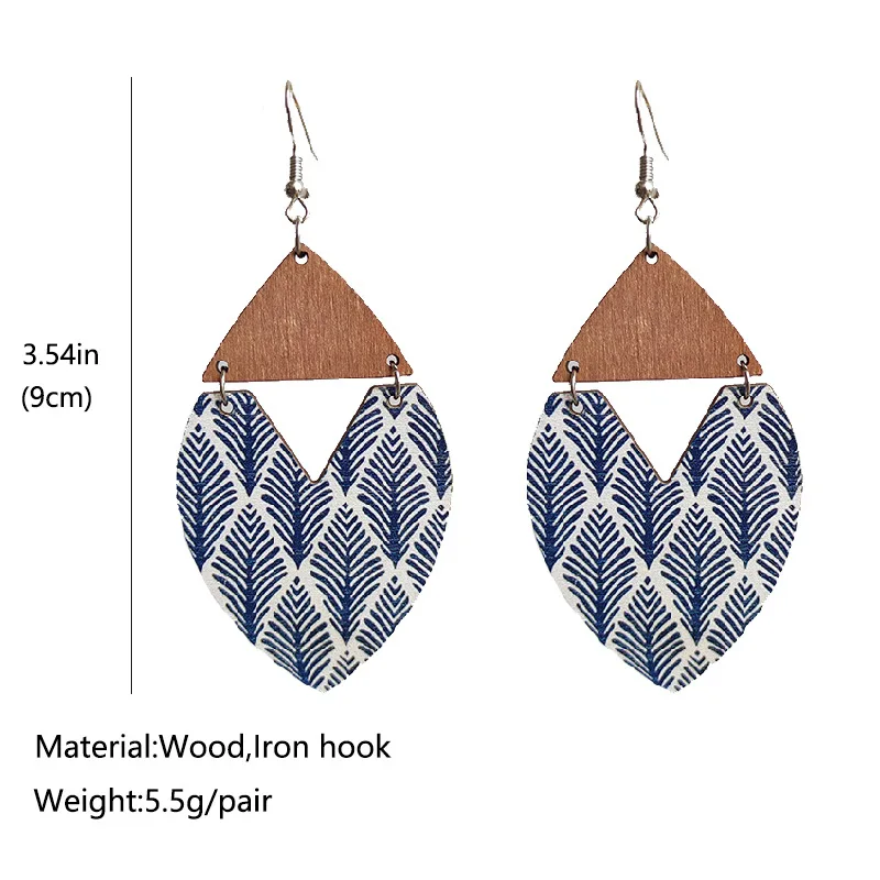 Geometric Triangle Bohemian Earrings Aztec Pattern Ethnic Floral Print Wooden Earrings Jewelry Fall Thanksgiving Earrings Wholes