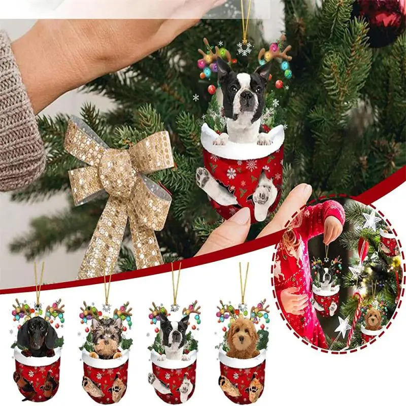 Christmas Ornaments Hanging Decoration Gift Cute Dog Christmas Family Hanging Tree Cartoon Product Pendant Personalize Gift