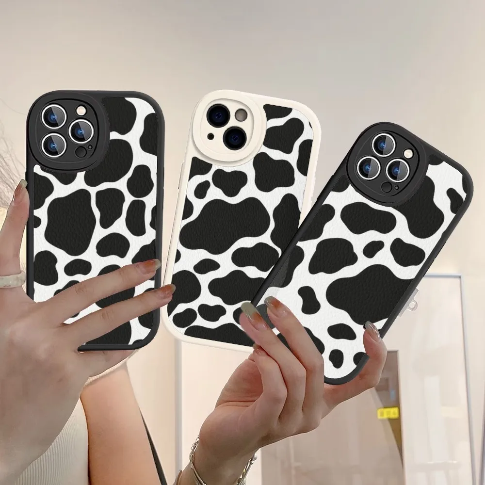 White Black Cow spots Symbol Pattern Phone Case Hard Leather For iPhone 14 13 12 Mini 11 14 Pro Max Xs X Xr 7 8 Plus Fundas