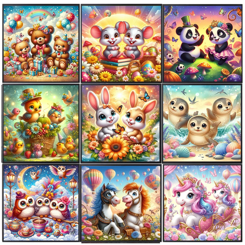 Cartoon Teddy Bear Yellow Duck 5D Full Diamond Painting Kits Cute Rabbit Panda Mouse DIY Mosaic Embroidery Cross-stitch Poster