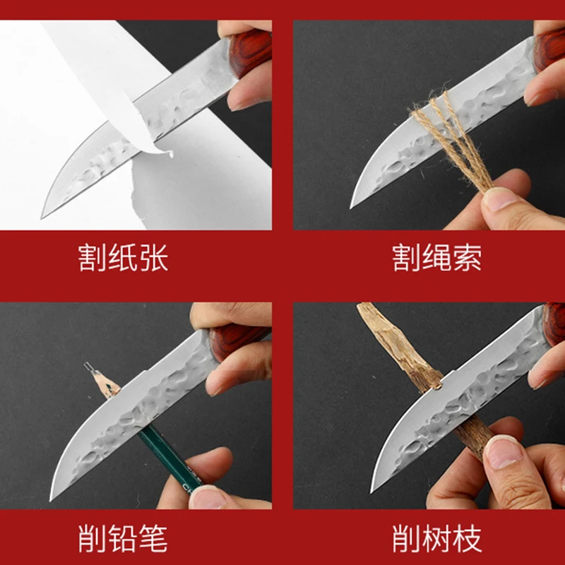 Outdoor Portable Wooden Handle Small Knife, Camping Meat Cleaver Knife, Household Sharp Fruit Knife, Straight Knives With Sheath