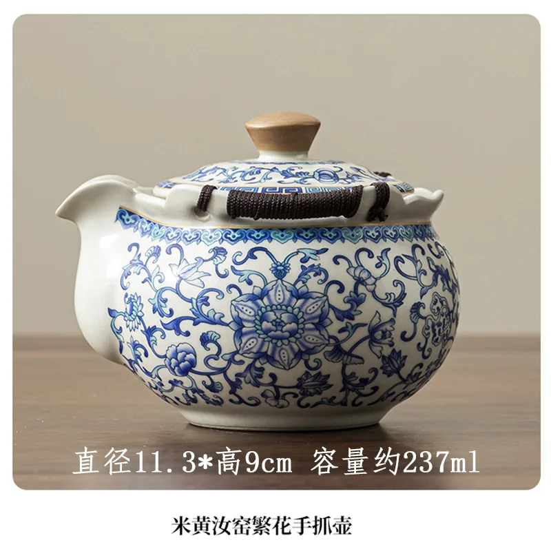 

Anti-scald Ru Kiln Blue and White Lotus Handheld Teapot Vintage Quick Tea Cup Teapot Open Slice Can Be Used as Tea Brewing Tool