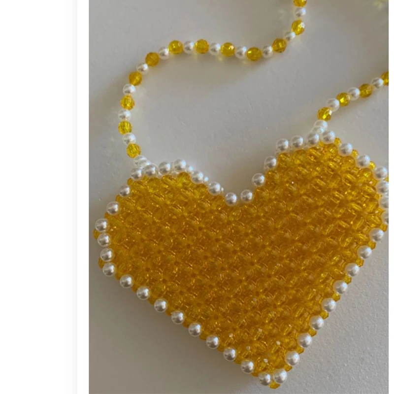 

Yellow Beaded Bags Customized Color Niche Design Heart-shaped Handmade Women's Crossbody Bag 2024 New Fashionable Small Wallet