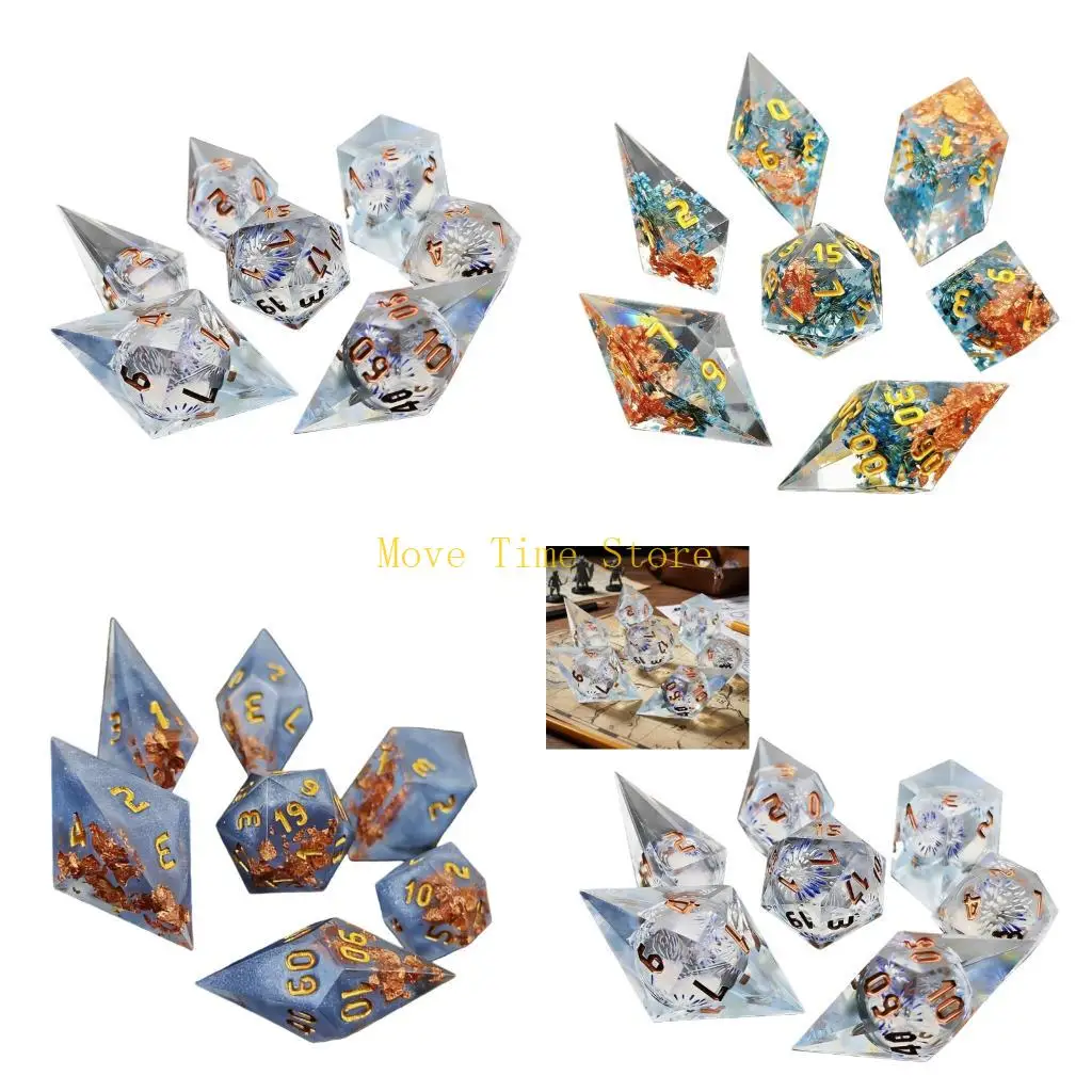 

92ME 7Pcs Various Dices Different Number of Face Educational Digital Number Dices Desktop Entertainment Resin Dices