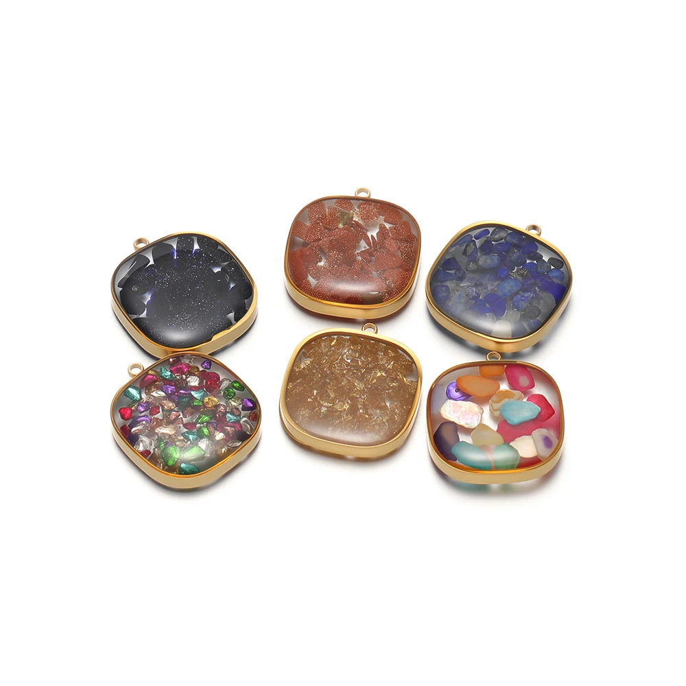 

4 шт., прозрачные гравийные подвески из нержавеющей стали, квадратные подвески с драгоценными камнями для DIY, модные ювелирные изделия, ожерелье, браслет, принадлежности для изготовления