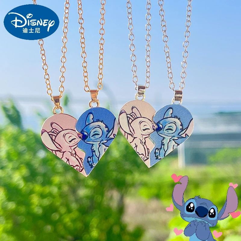 Disney Anime Stitch Couples Necklace Kawaii Stitch Heart-shaped Assemble Necklace Cartoon Pendant Jewelry Gifts