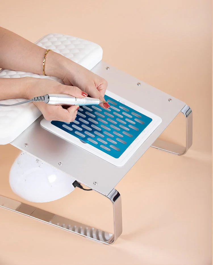 Custom Color Logo 2In1 Nail Dust Vacuum Collector 36w Stainless Steel Memory Foam Hand Pillow Mini Nail Desktop Armrest