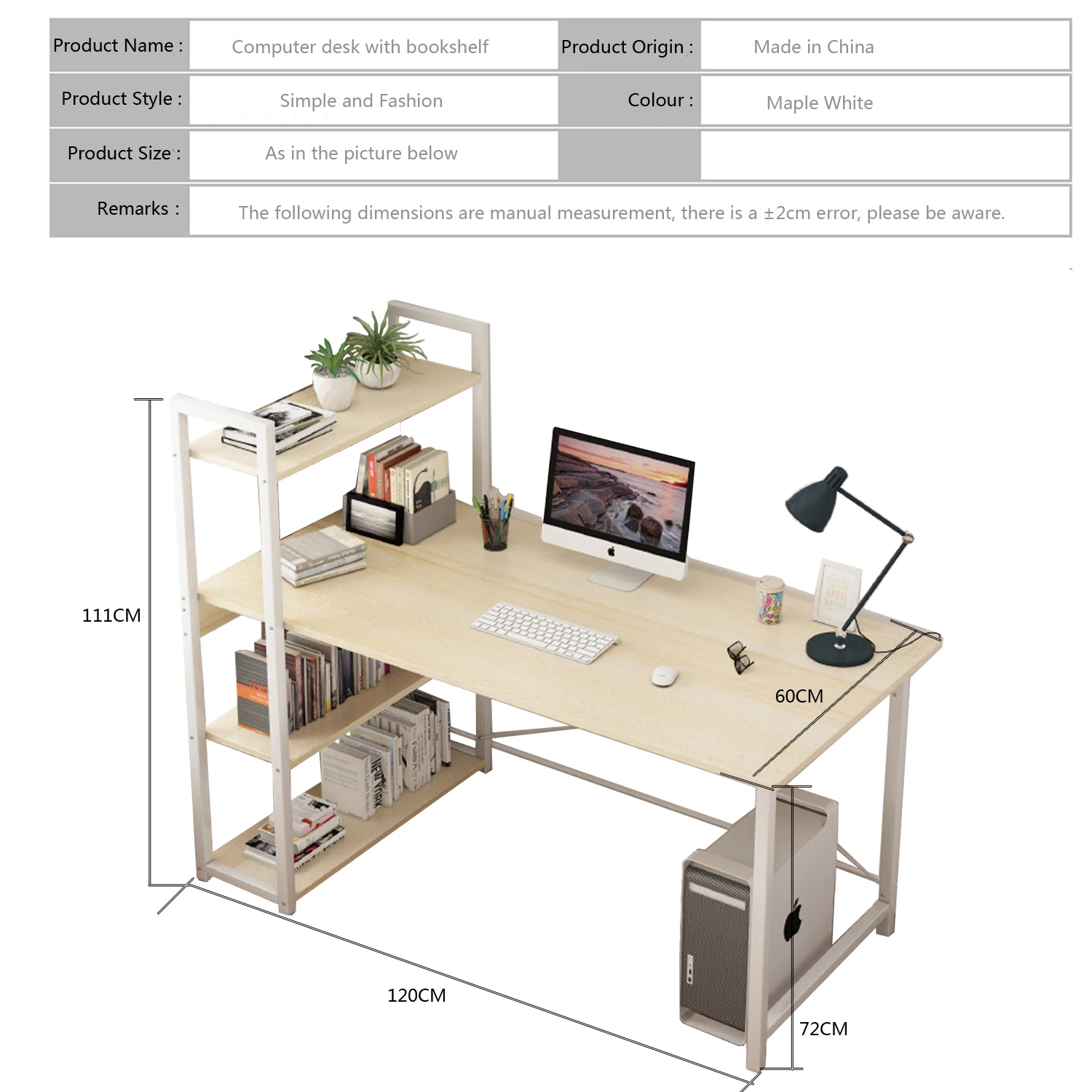 Computer Desk with Storage Shelves Study Writing Table for Home Office,Modern Simple Style