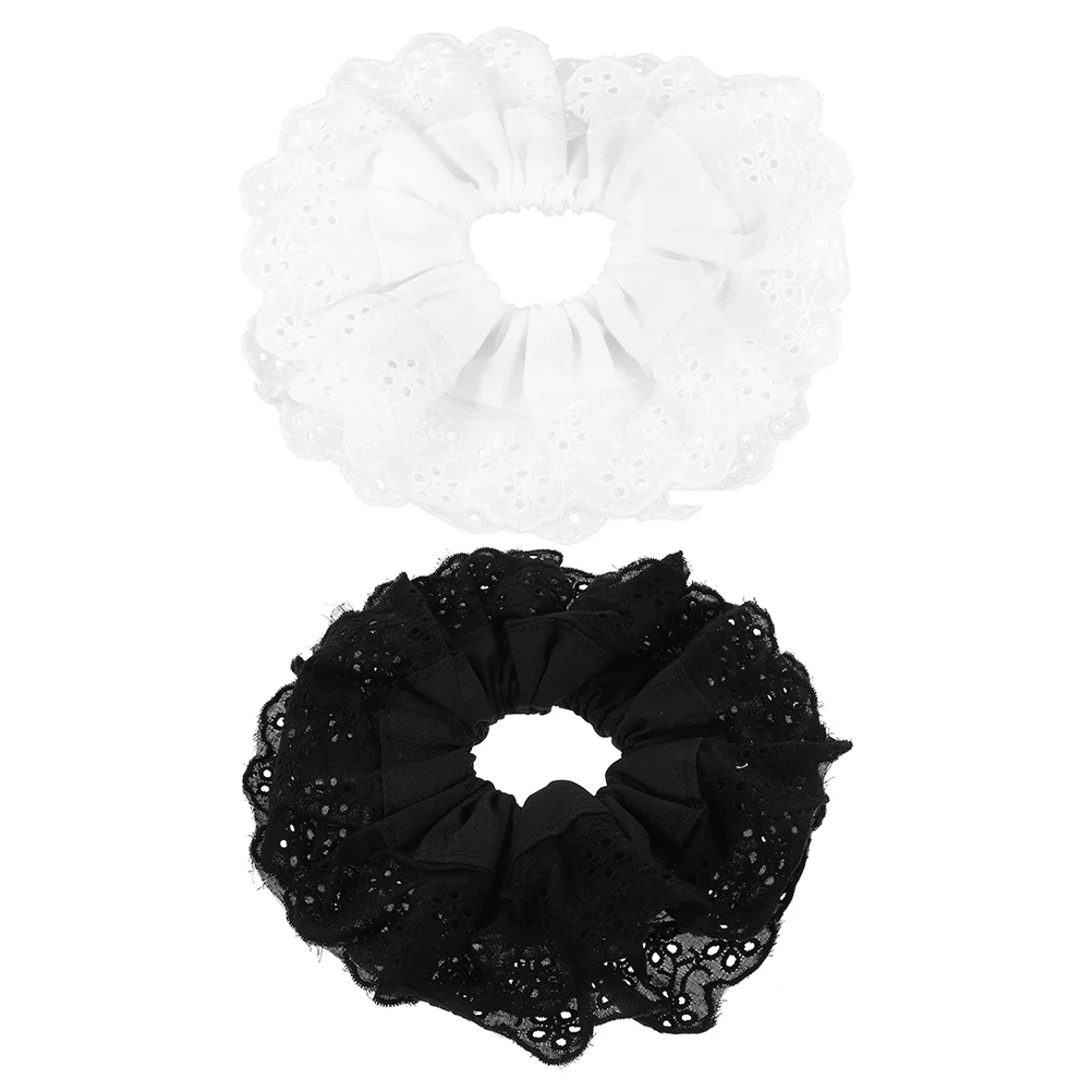 

2Pcs Lace Scrunchies Oversized Big Scrunchies for Thick Hair Women Elegant Double Layer Hair Ties Soft Elastic Ponytail