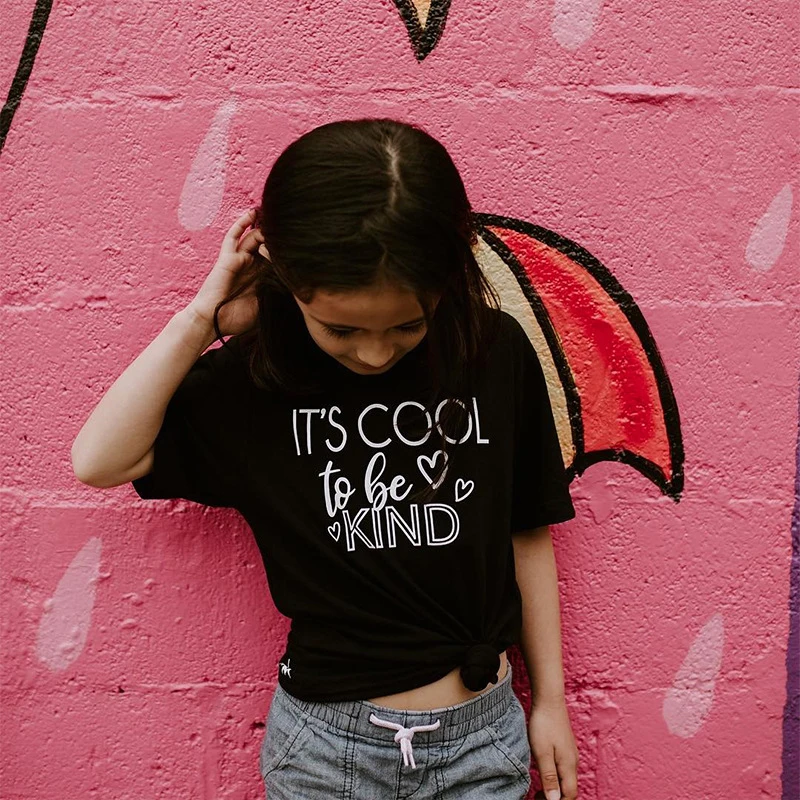 Its Cool To Be Kind Kids T Shirt 100 Cotton Graphic Tee Letters Printed Childern T-shirt Short Sleeve O Neck Tshirt 150cm Top