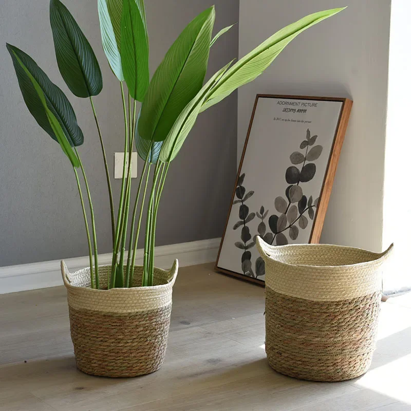 Natural Storage Basket Creative Natural Seagrass Rattan Straw Wicker Folding Flower Pot Baskets Garden Planter Laundry Supplier