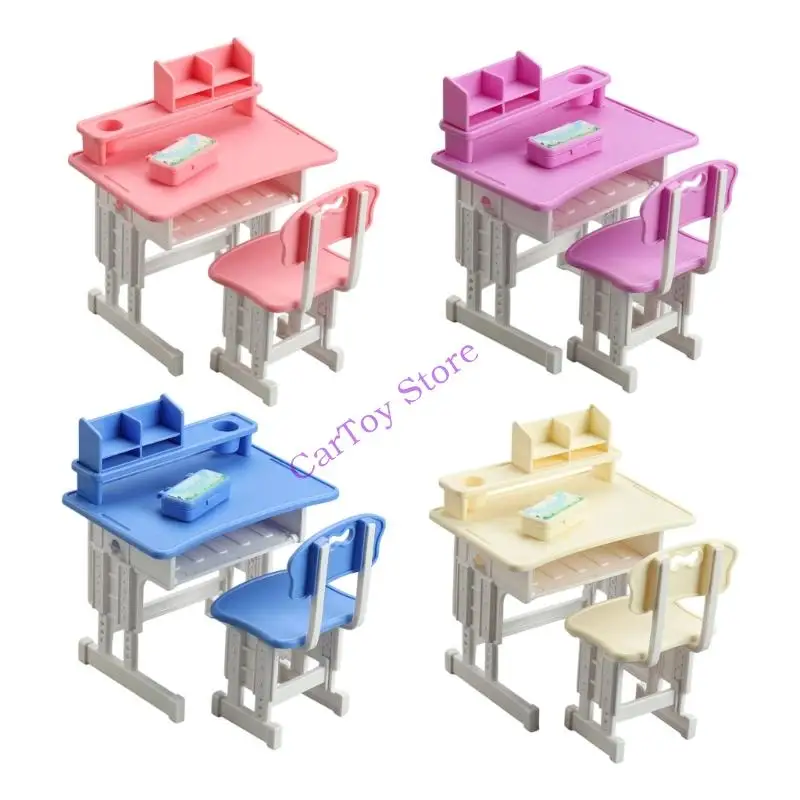 

Miniature Furniture Set Study Desk Chair Set Doll House Classroom Scene Landscape