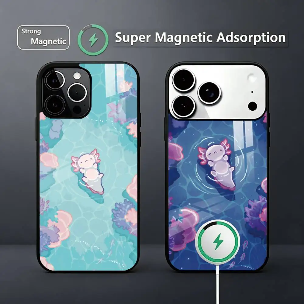 

Cute Axolotl Phone Case For iPhone17,16,15,14,13,12,11 Plus,Pro Magnetic Supports Magnetic Wireless Charging