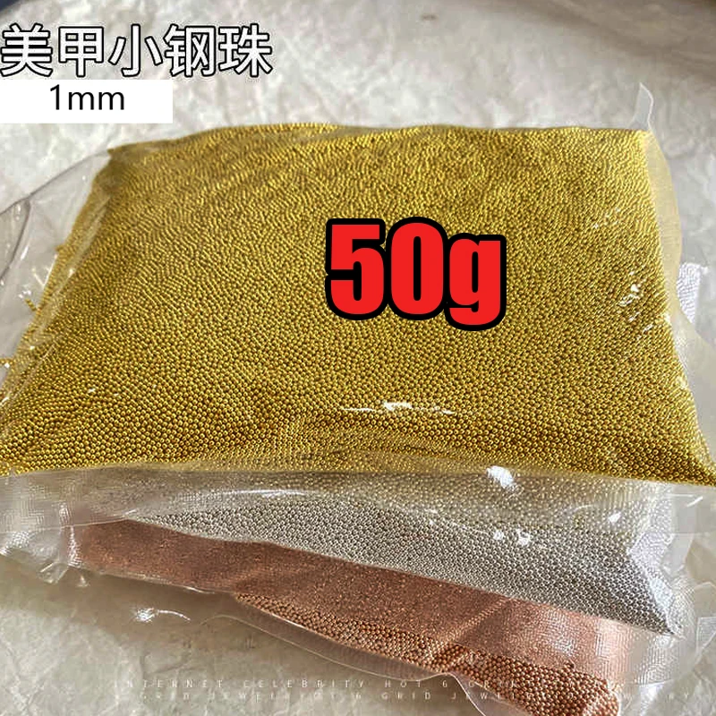 50 g/worek -1mm kawior stalowe małe koraliki do paznokci 3D złota/srebrna stalowa kulka zawieszki do paznokci DIY lustro ze stali nierdzewnej kulka do Manicure