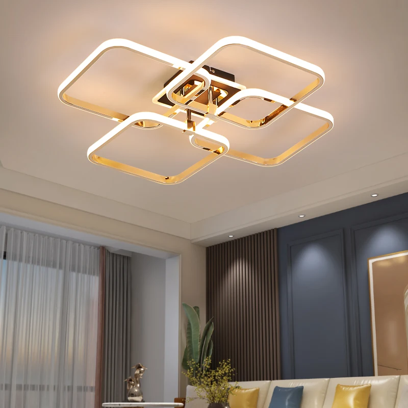 Modern Led Ceiling Lights Led Chandelier Ceiling Lamps For Living Room Bedroom Kitchen Gold/Chrome Square 4heads APP/Remote