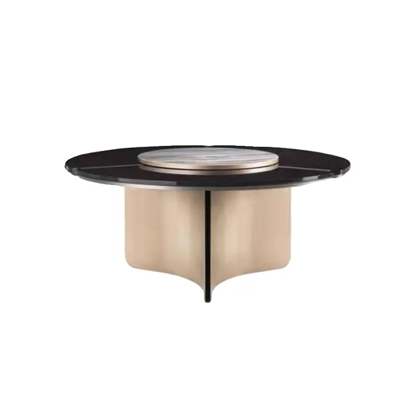 #￥forMR Light Luxury High-end Round Black Shadow Wood Lacquered Dining Table Luxury Fashion Villa Artistic Dining Room Furniture