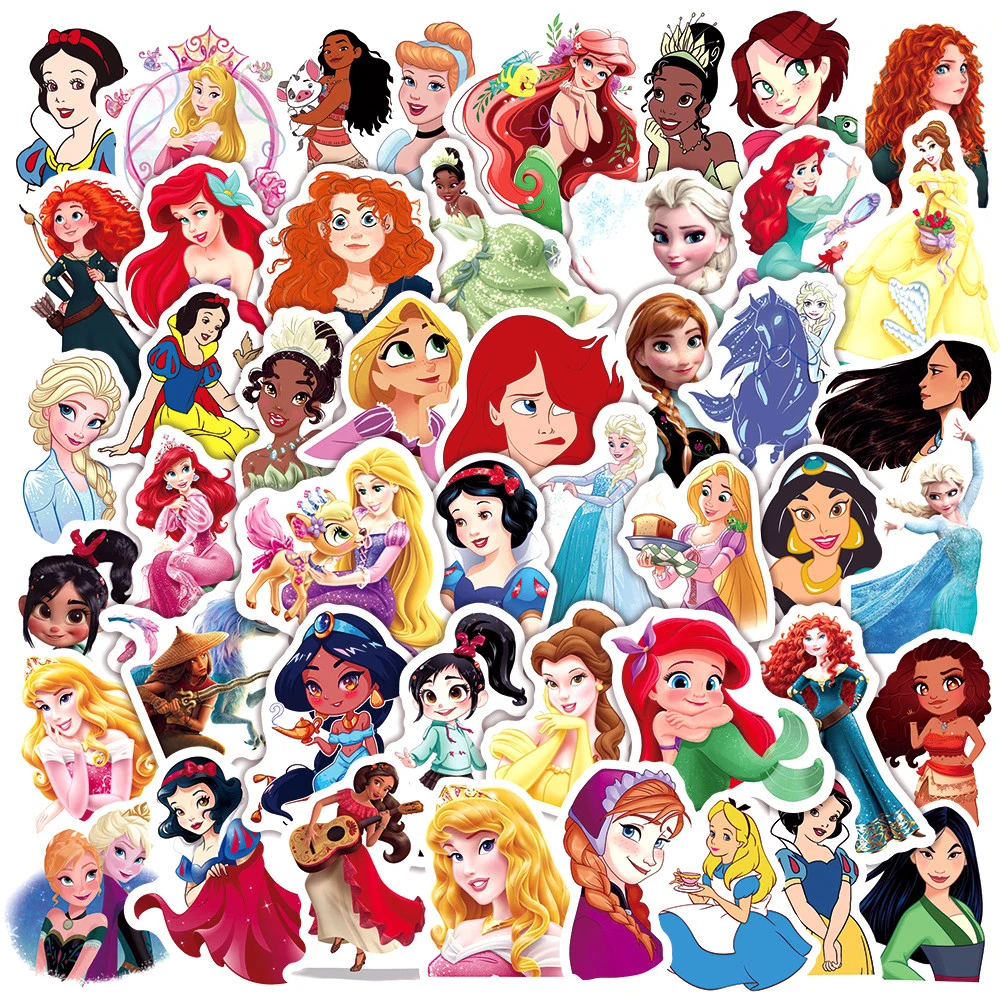 

10/30/50Pcs Disney Cartoon Princess Stickers Elsa Anna Rapunzel Jasmine Belle Ariel Aesthetic Stickers Decals DIY Laptop Diary