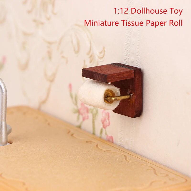 Rolo De Papel De Tecido Em Miniatura Para Dollhouse, Acessórios De Casa De Boneca, Rolo De Papel, Modelo De Suporte, Brinquedo De Decoração Do Banheiro, 1:12