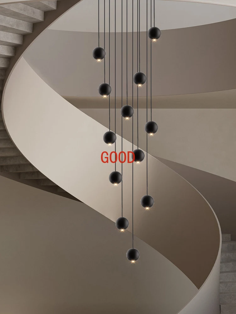 Orb Chandelier Interior Lighting Decorative Lamps Black Circular Penthouse Designer Living Room Pendant Stairwell Chandelier