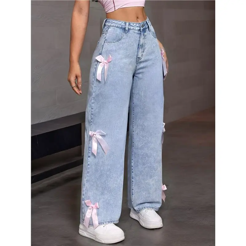 X18A-Baggy Jeans For Teen Girls Woman Jeans High Waist Wide Leg Loose Pants Casual Streetwear Clothes