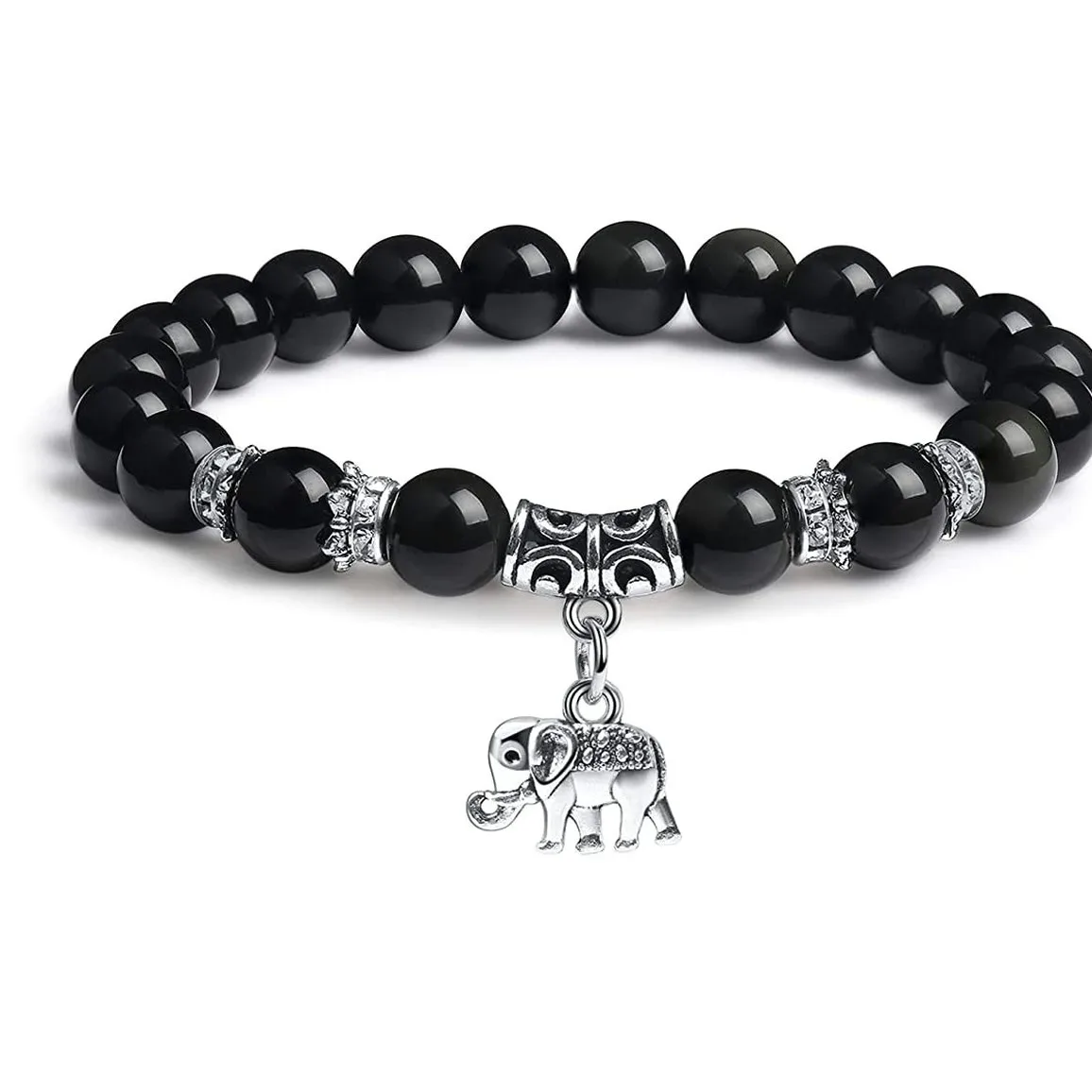 Natural Agate Volcanic Rock Imperial Stone Elephant Beaded DIY Handmade Bracelet for Men Women Yoga Gift