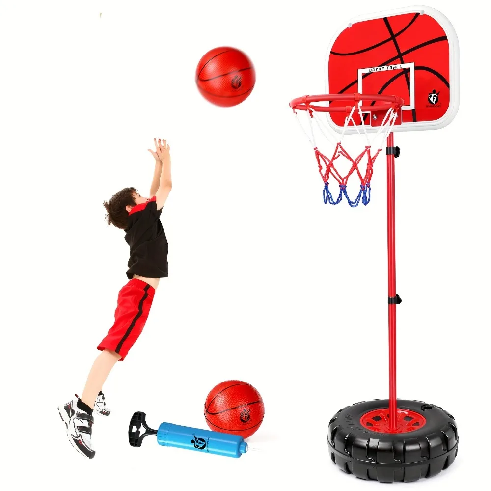 

Баскетбольное кольцо для малышей, регулируемое, для дома и улицы, мини-поле, подарок на день рождения для мальчиков и девочек, с баскетбольной стойкой и мячами