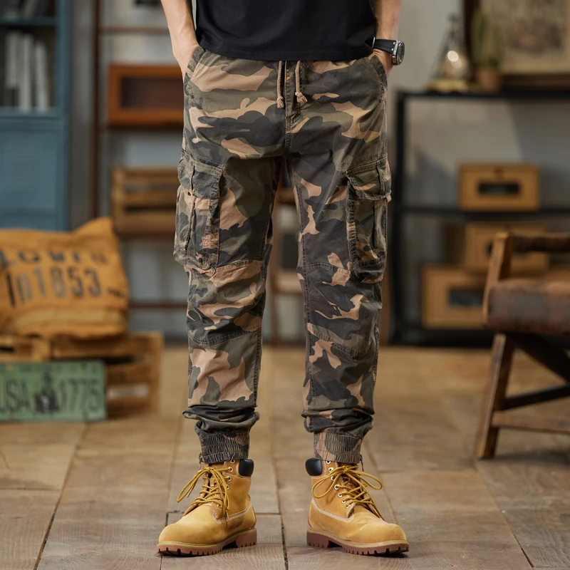 

New Arrival Fashion Cotton Pockets Casual Camouflage Leg Overalls Men's Slim-fit Leggings Super Popular Men Cargo Pants