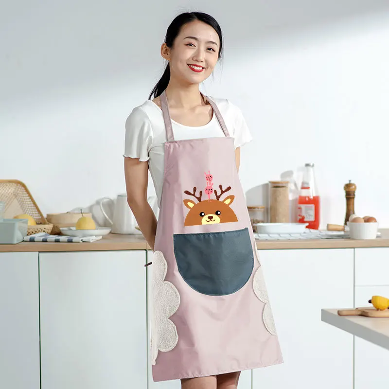 Cute Kitchen Apron for Women Waterproof and Oil Proof with Hand-Wiping Cover Wholesale