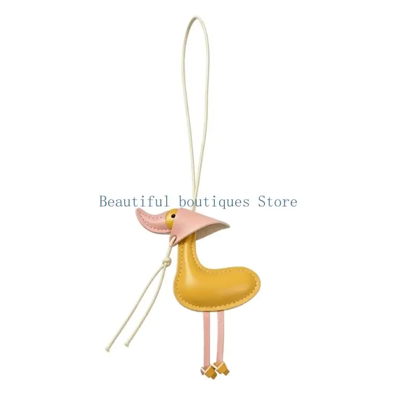 U4LF Backpack Duck Charm Faux Leather Keychain Hanging Accessory with Stitched Finish and Cord Loop for Handbags and Keys