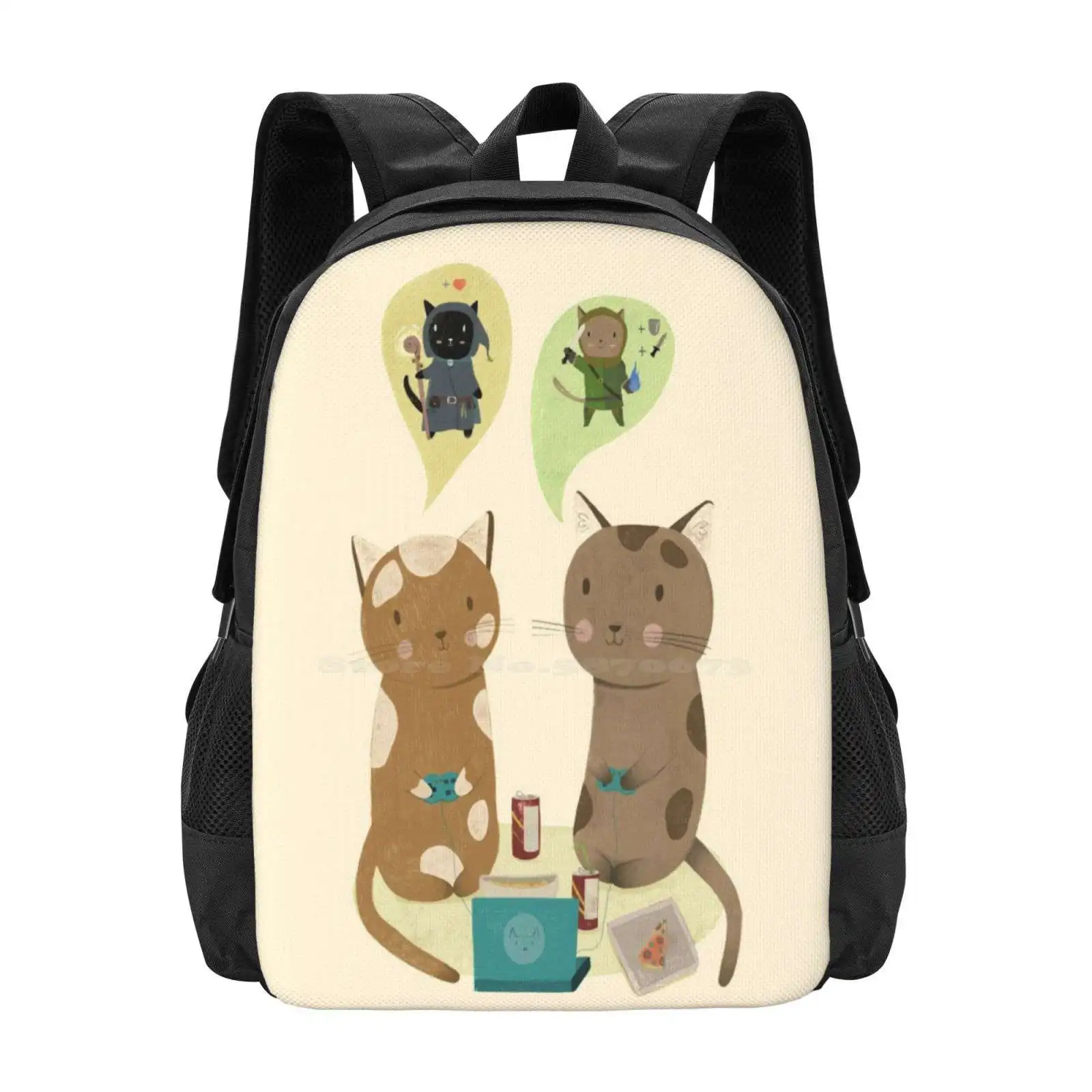 Geek Cats School Bags For Teenage Girls Laptop Travel Bags Geek Cats Fantasy Rpg Hobby Freetime Animal Pet Cat Lover Games