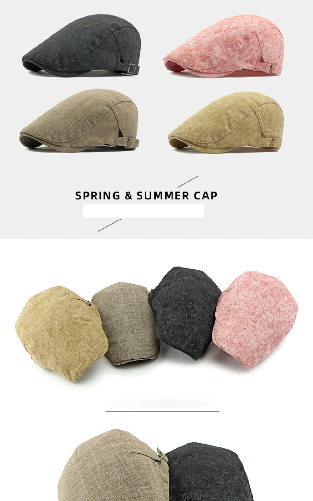 HT4676 Herren- und Damen-Baskenmützen – Neue Frühling/Sommer-Sonnenkappen, Künstler- und Malermützen, Unisex Ivy Flat Caps, Verstellbare Leinen-Baskenmützen – Detail 2
