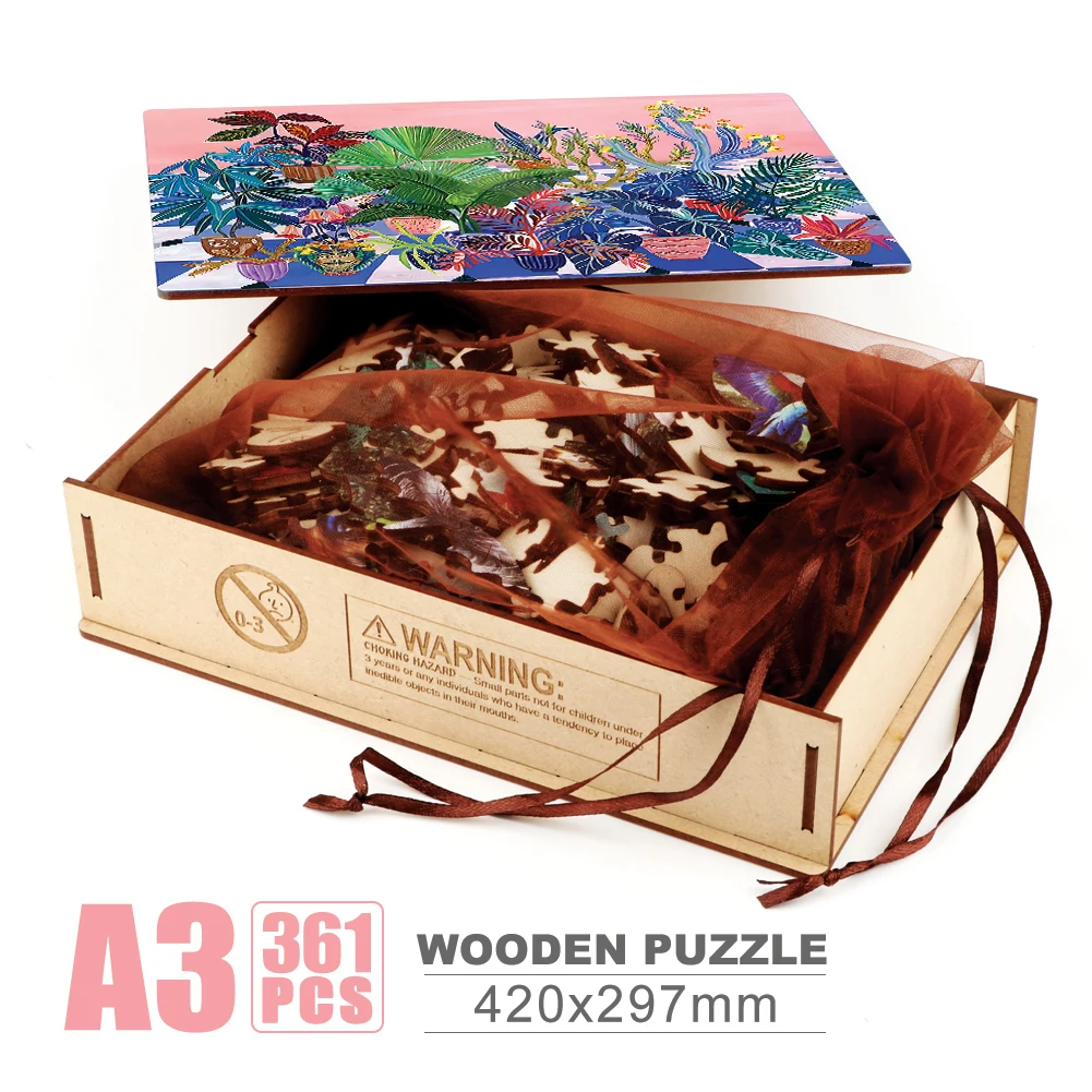 Houseplant Wooden Puzzle 3D Memory Game Backyard Jigsaw Puzzle Brain Teaser Toy Child Painting Art Wood Puzzles Festival Gift