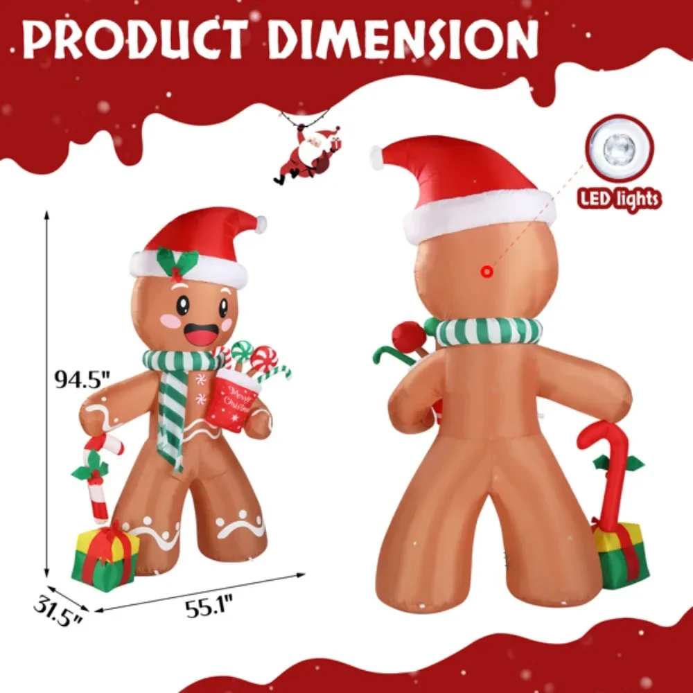 7.9 FT Lighted Christmas Inflatable Decoration, Inflatable Gingerbread Man Outdoor Decoration, Funny Blow Up Yard Decorations