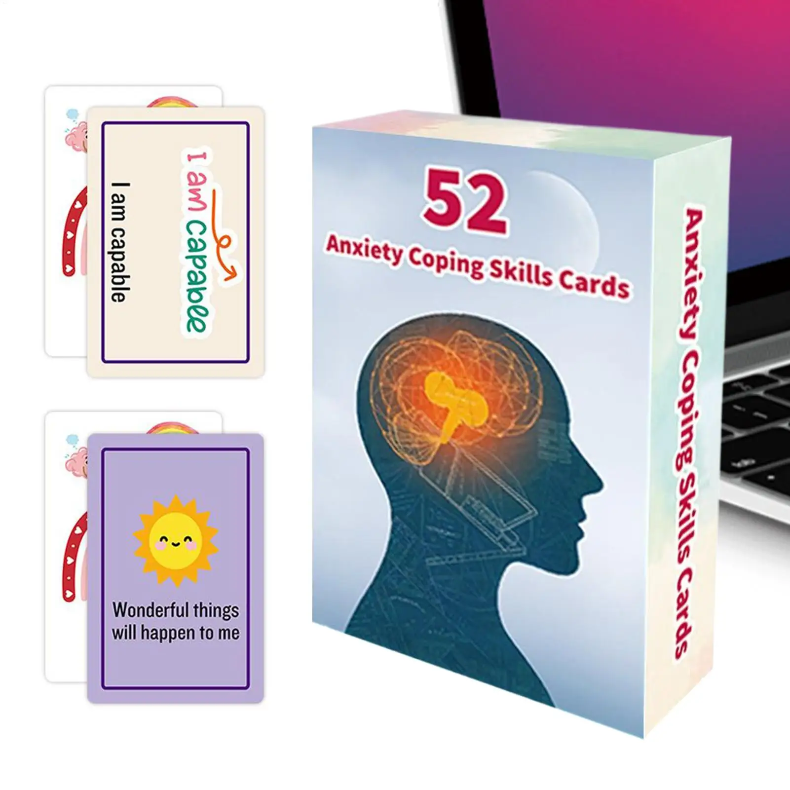 52枚/セット 感情知能カード 両面メンタルヘルスフラッシュカード 不安、マインドフルネス、社会性のためのセラピー道具