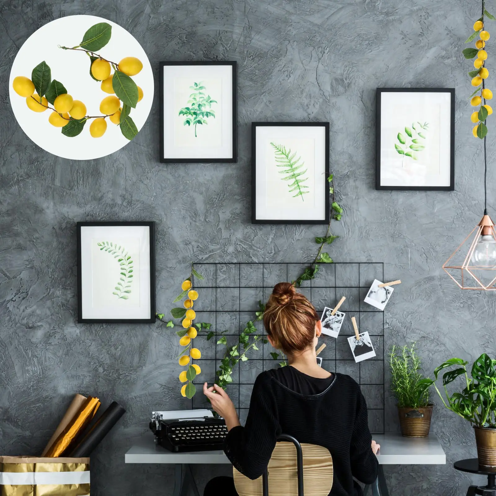 

Simulated Lemon Hanger Hanging Rattan Fake Decor Decorative Fruit Artificial Branch Plastic Decorations Kitchen Themed Lemons