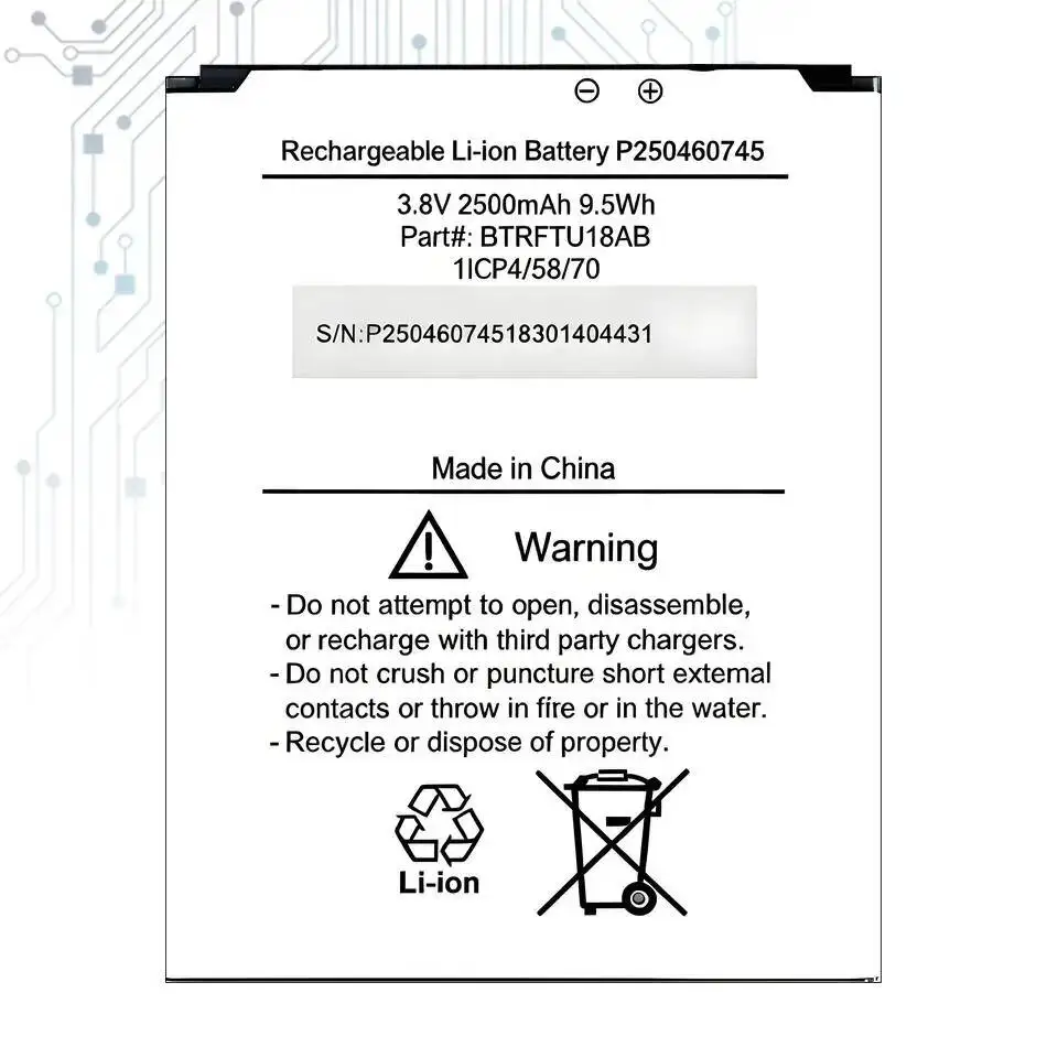 

Safe For Freetel BTRFTU18AB P250460745 Mobile Phone Battery 2500Mah