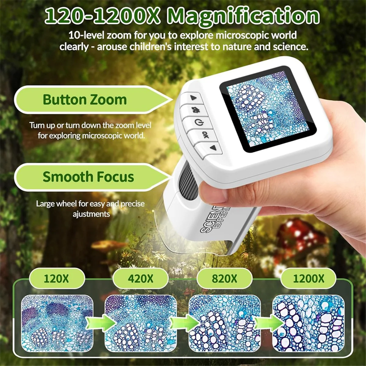 

【2025-Electronics】{Microscope for Kids, 1200X Kids Microscope Pocket Portable Microscopes with Photo and Video Function