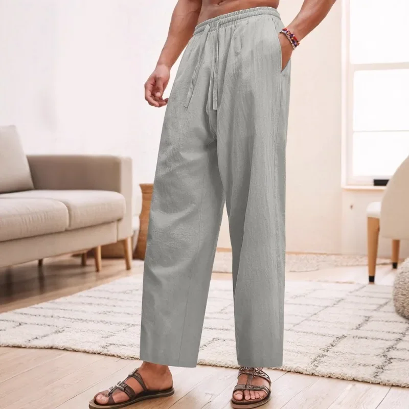 Men's Linen Drawstring Pants - Relaxed Fit Natural Fiber Casual Trousers