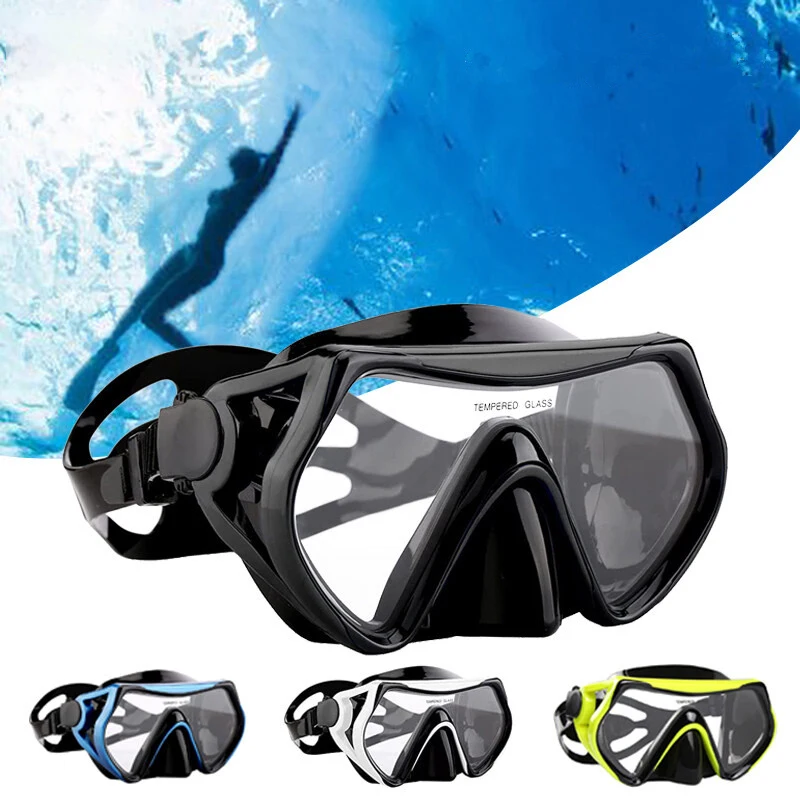 New【Swimming Eyewear Tempered Glass Adults Water Sports Equipment Snorkeling Diving Mask Transparent Large Frame Goggles】