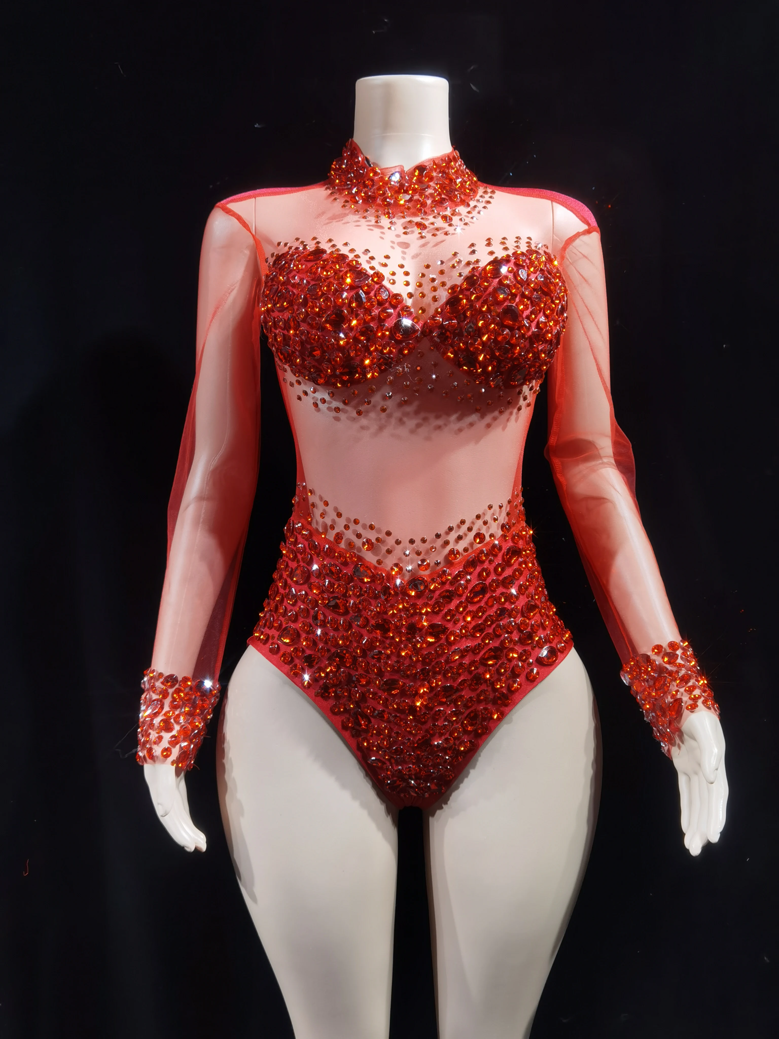 Sparkly Crystals Leotard Sexy See ThroughCrystal Bodvsuit Dance Costume WomenNightclub Party Birthday Outfit Show StageWear