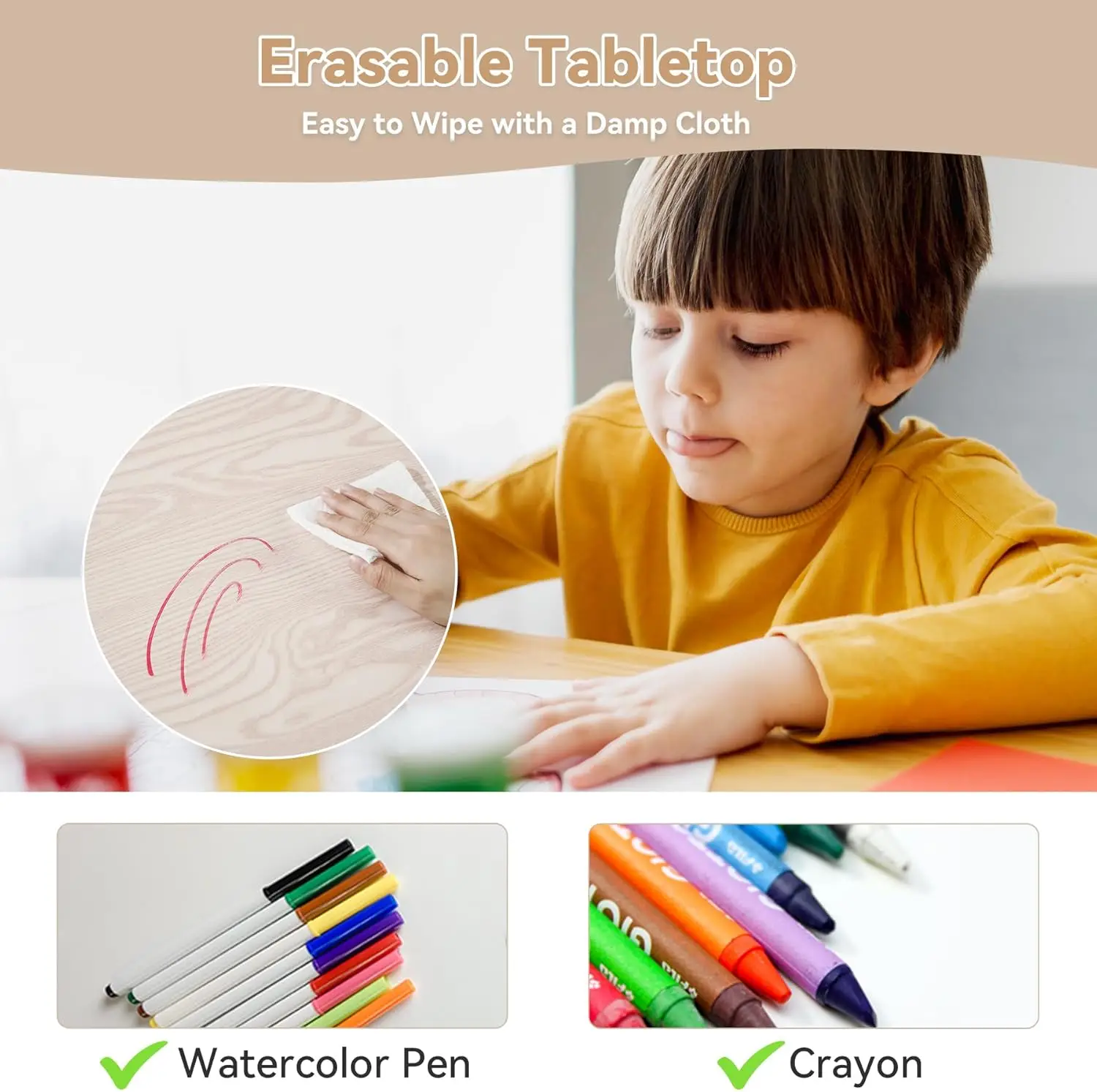 Juego de mesa y 4 sillas para niños de altura ajustable, juego de mesa y sillas para niños pequeños con escritorio Graffiti, 31,5 pulgadas de largo x 23,6 pulgadas de ancho para niños