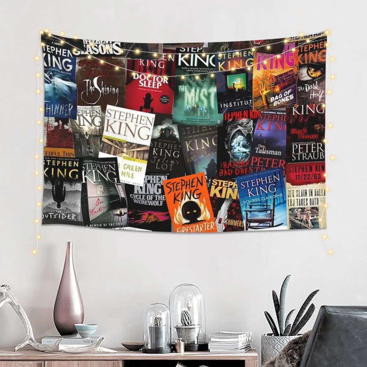 Stephen King Book Covers, Horror Bookworm Tapestry Funny Wall Hanging Aesthetic Home Decoration Tapestries for Bedroom Dorm Room