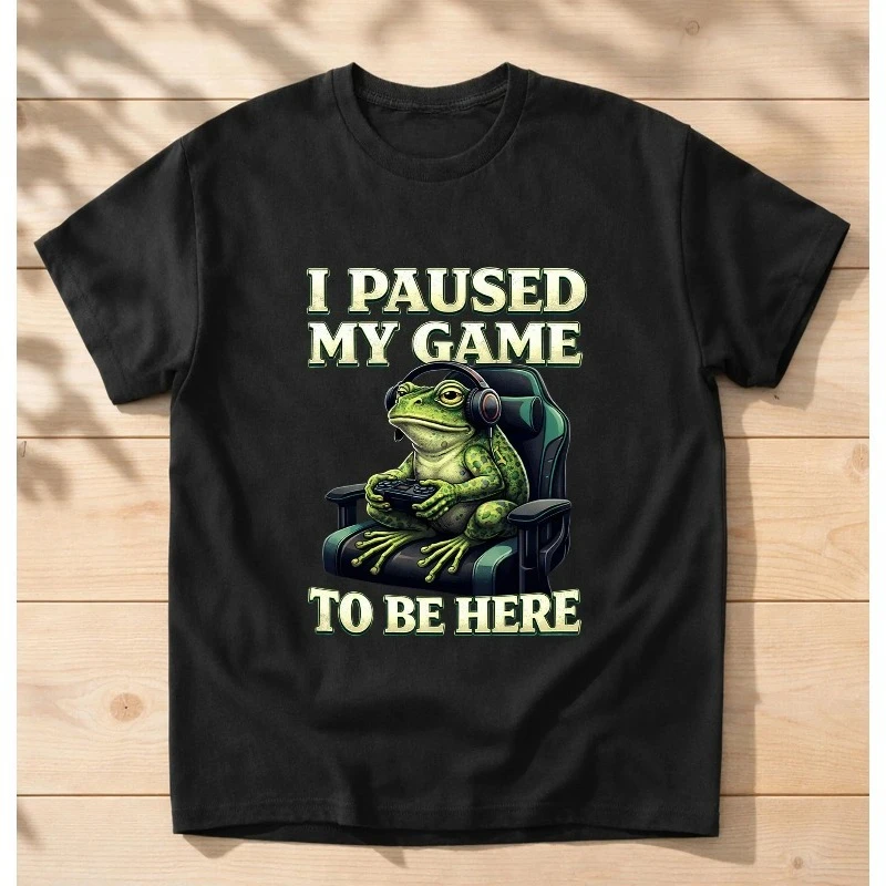 I Paused My Game to Be Here Funny Gamer Frog Shirt Four season popular unisex cotton T-shirt